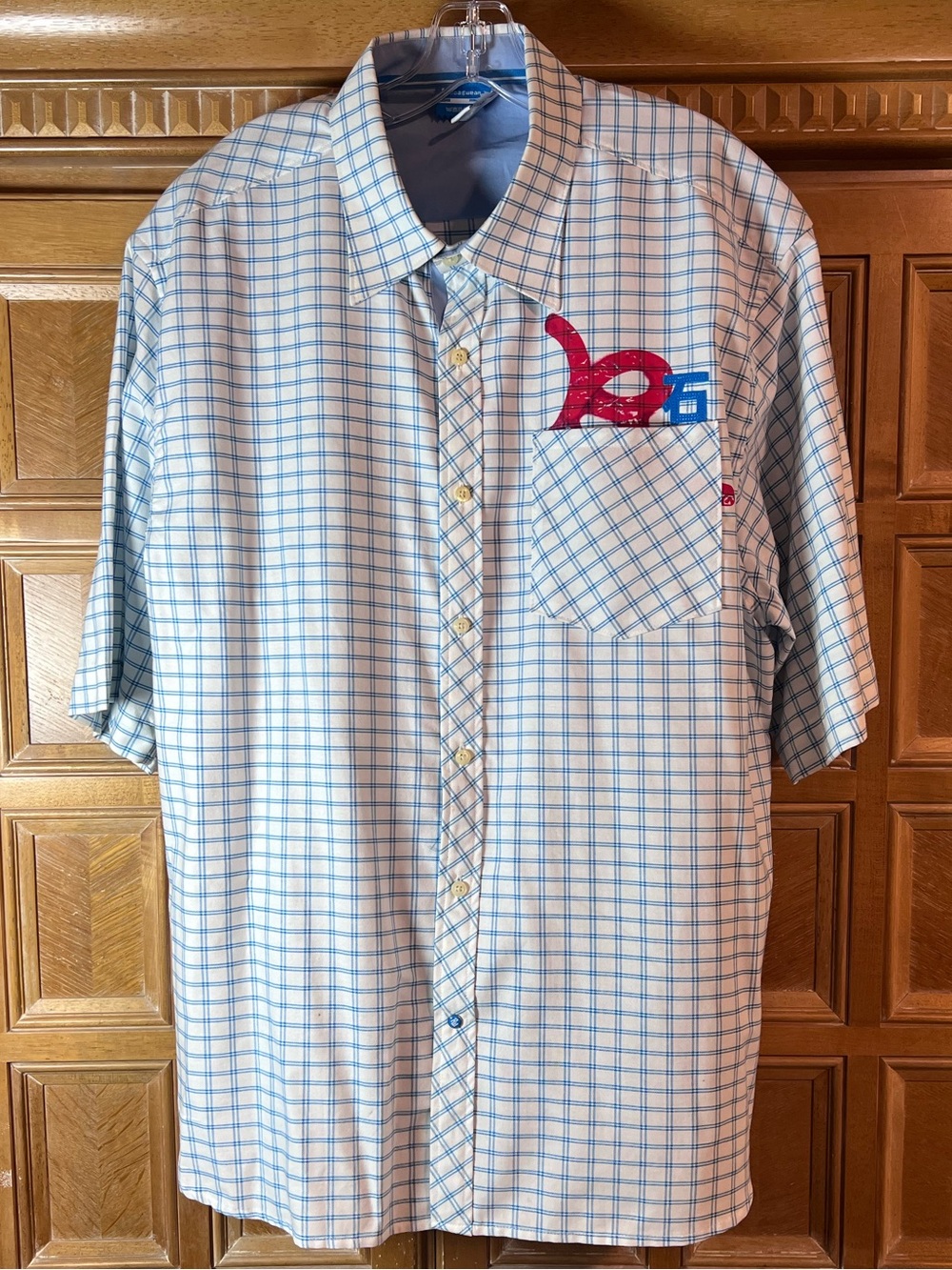 Men's Short Sleeve Button-Up Shirt in Light Blue Check